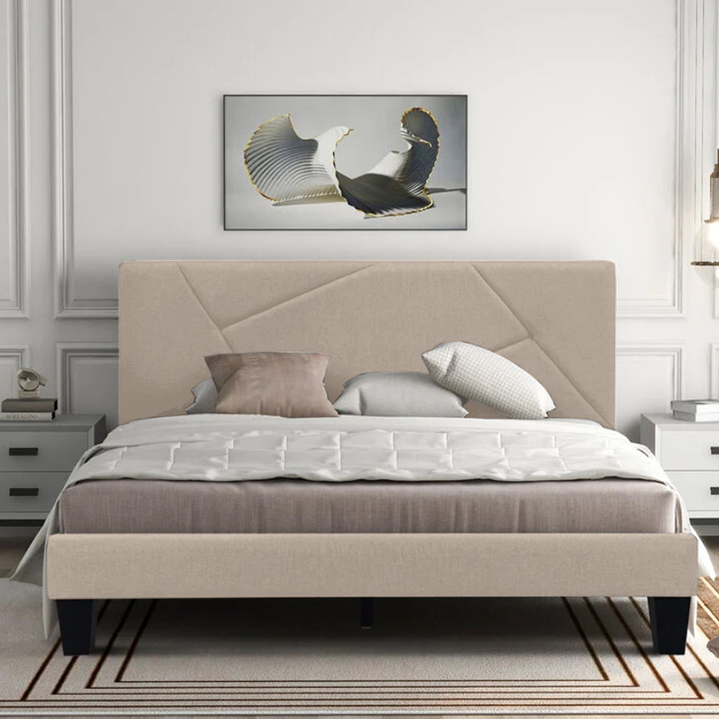 Base Cama Con Espaldar King Hampton Beige