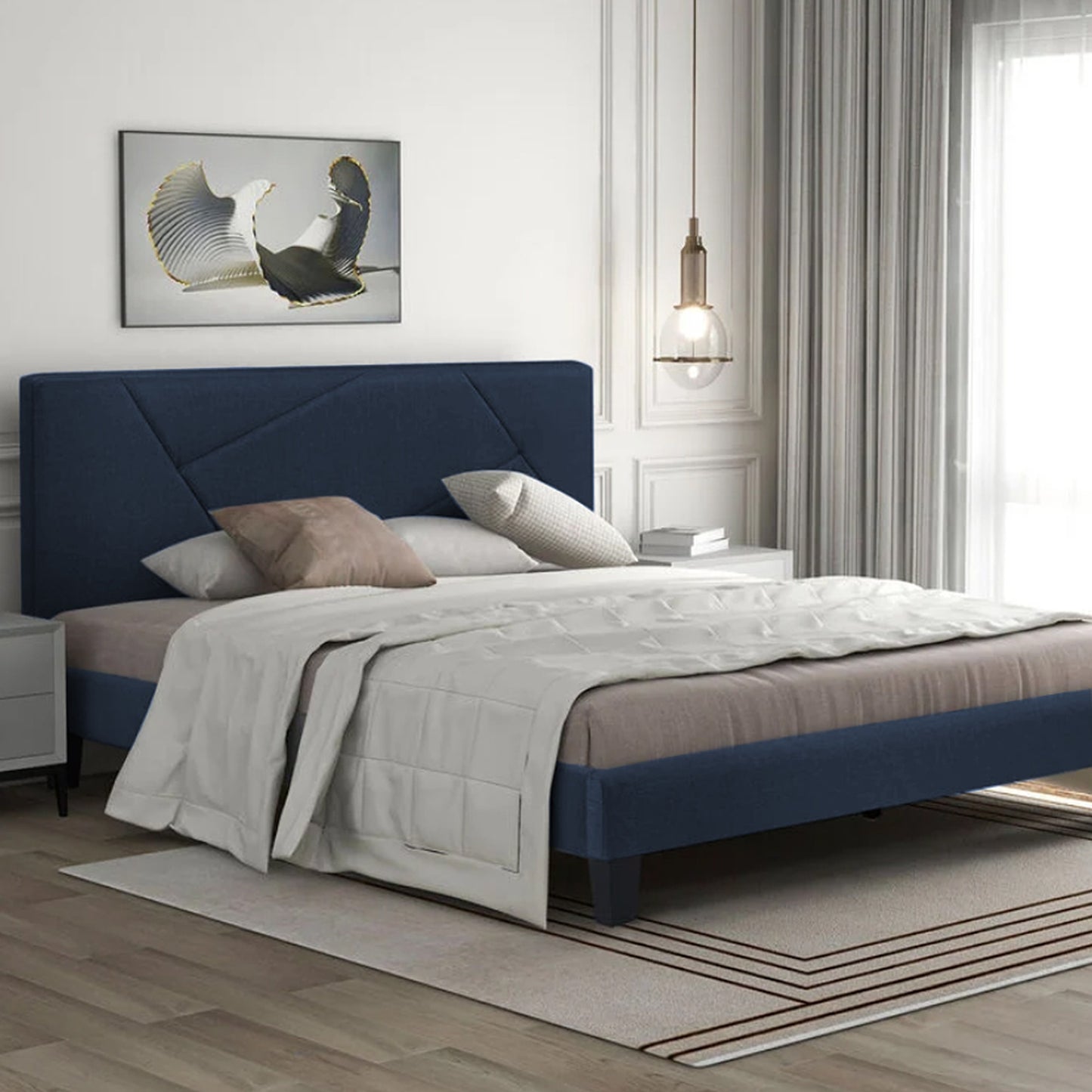 Base Cama Con Espaldar King Hampton Azul