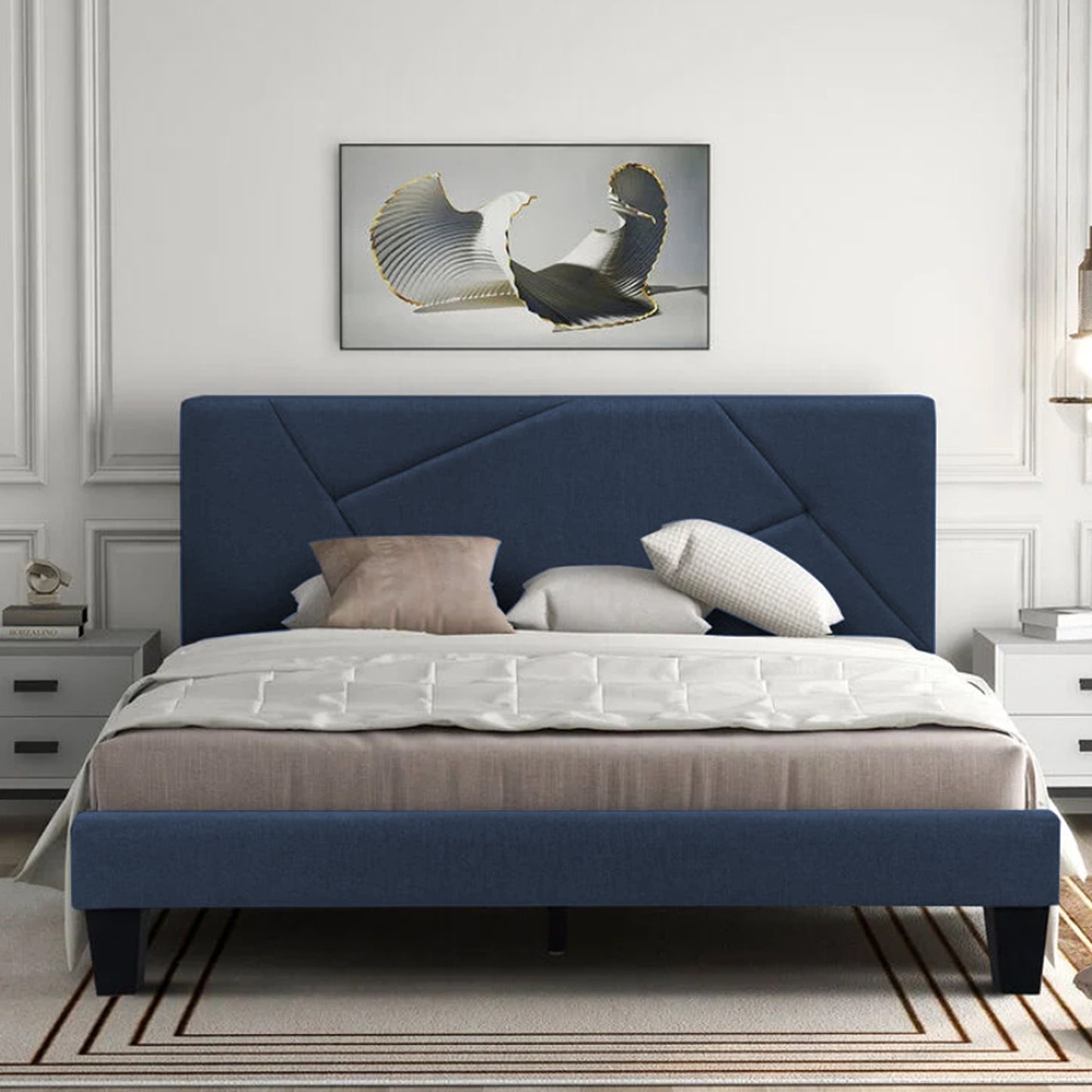 Base Cama Con Espaldar King Hampton Azul