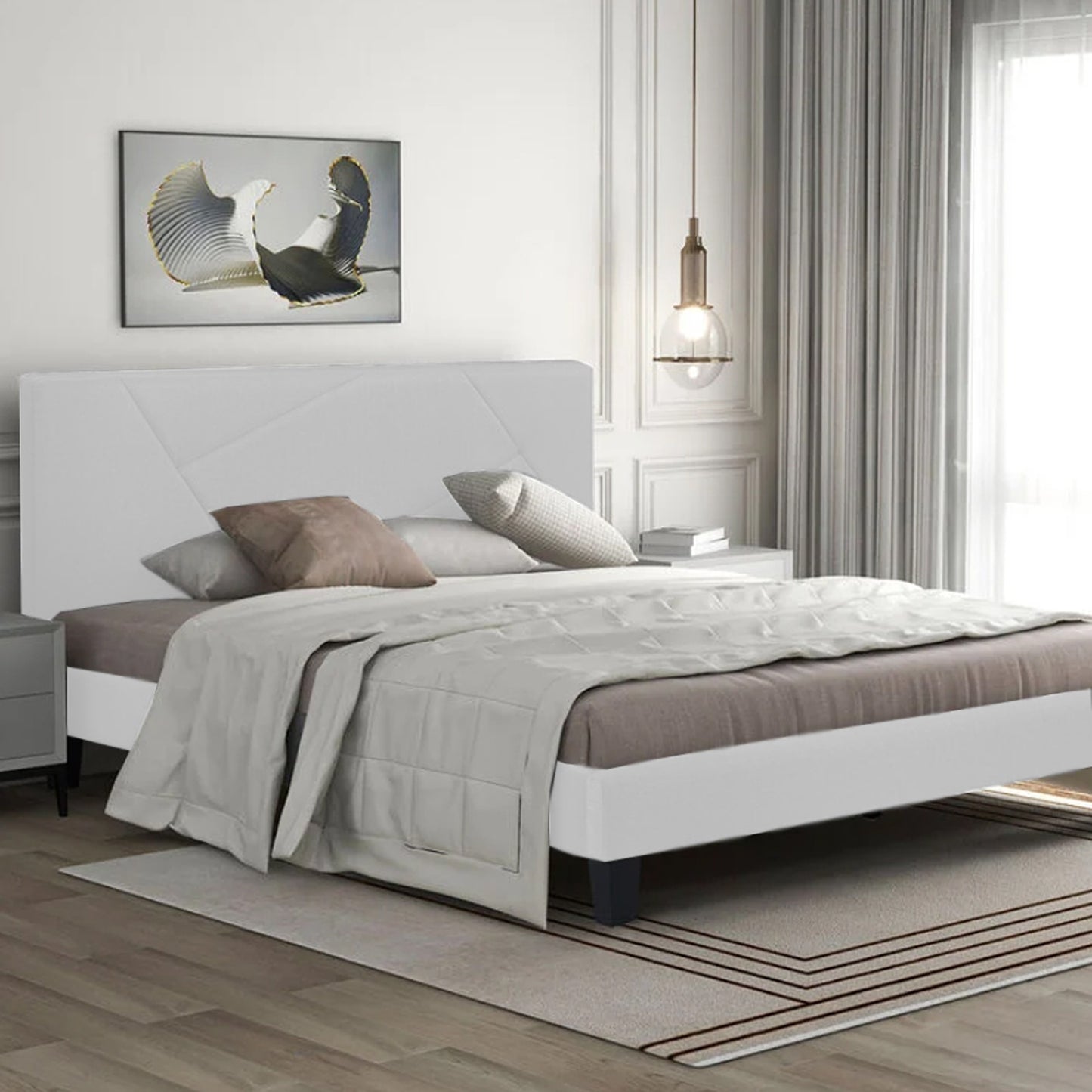 Base Cama Con Espaldar King Hampton Blanco