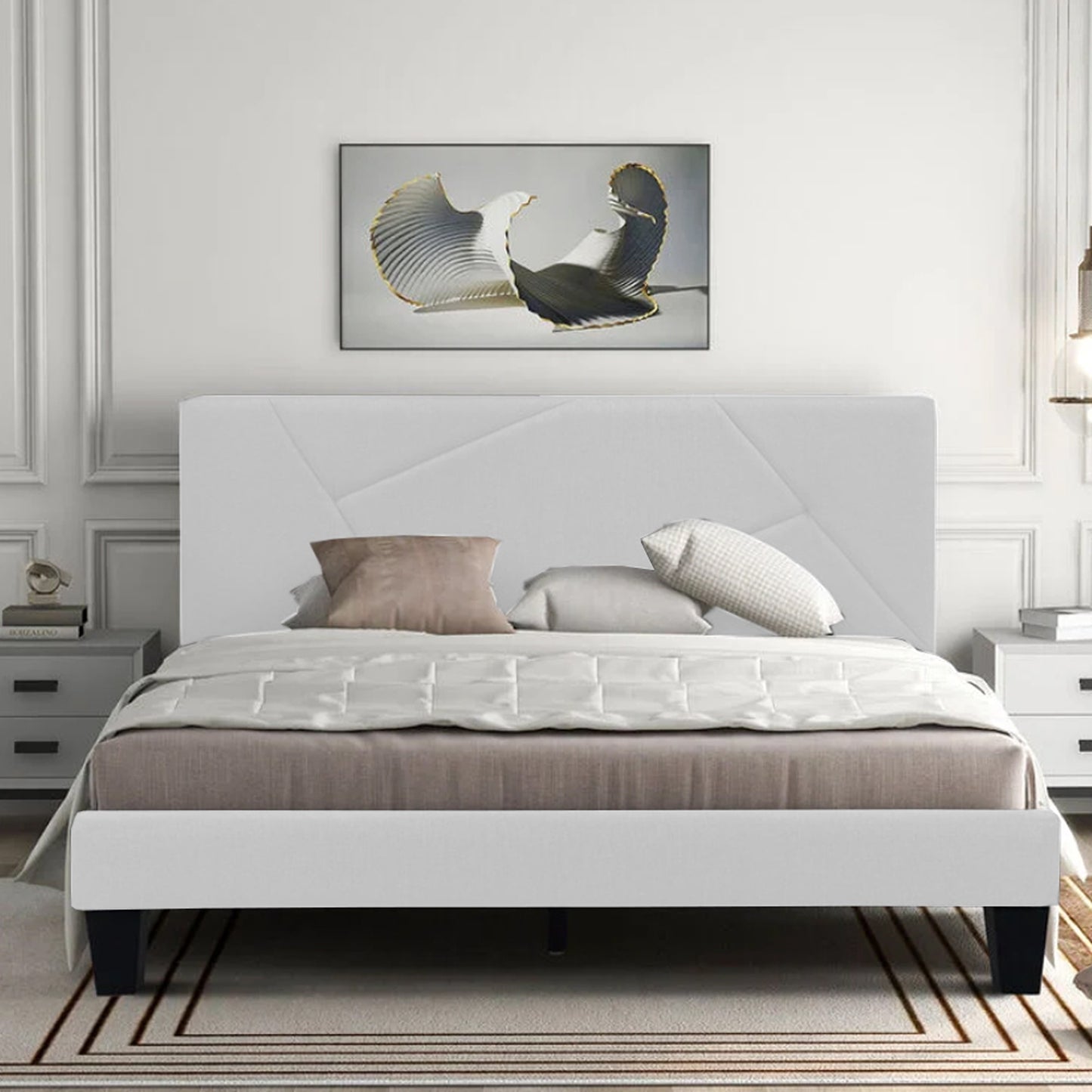 Base Cama Con Espaldar King Hampton Blanco
