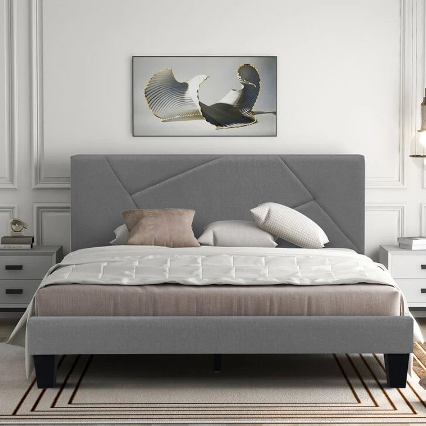 Base Cama Con Espaldar King Hampton Gris Plata
