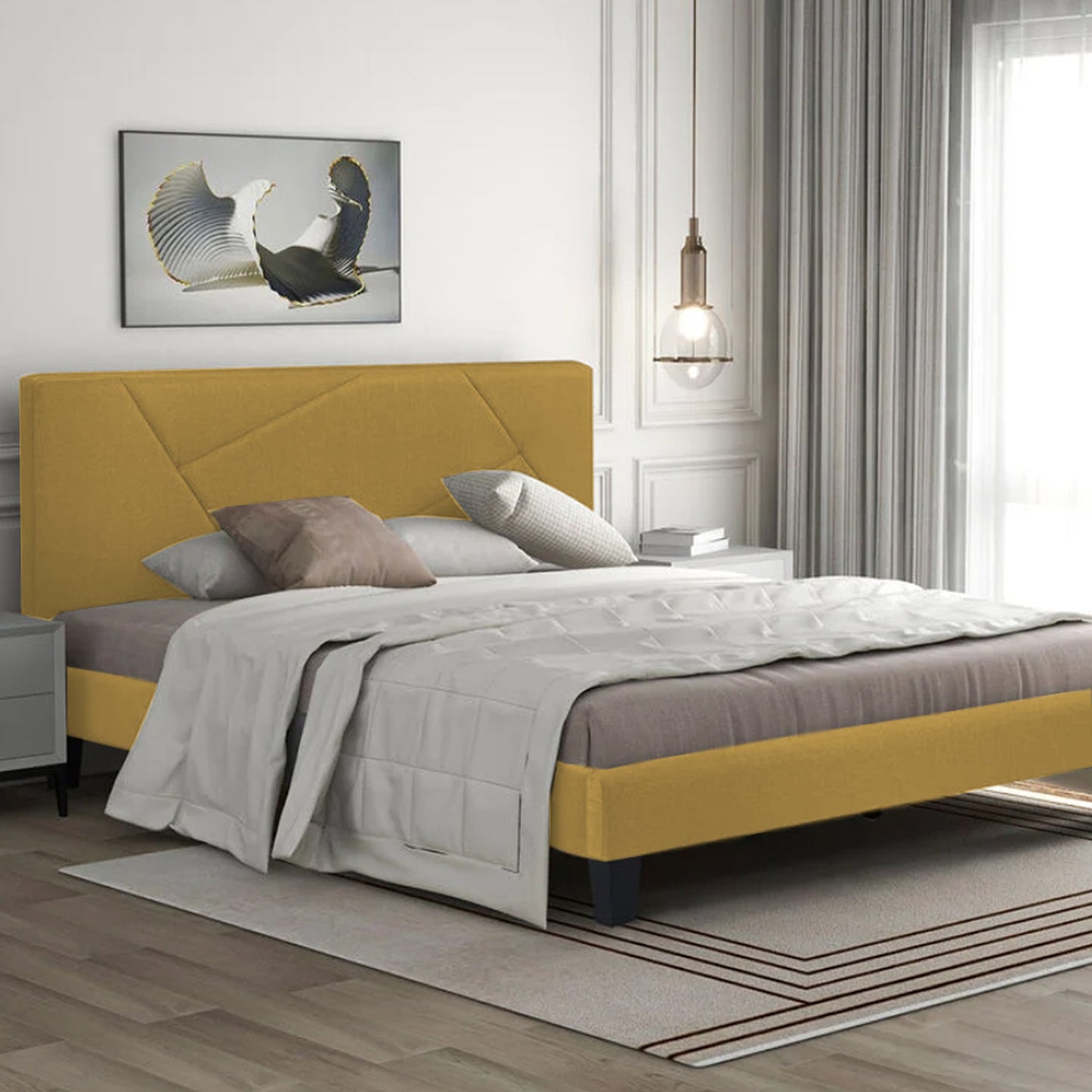 Base Cama Con Espaldar King Hampton Mostaza