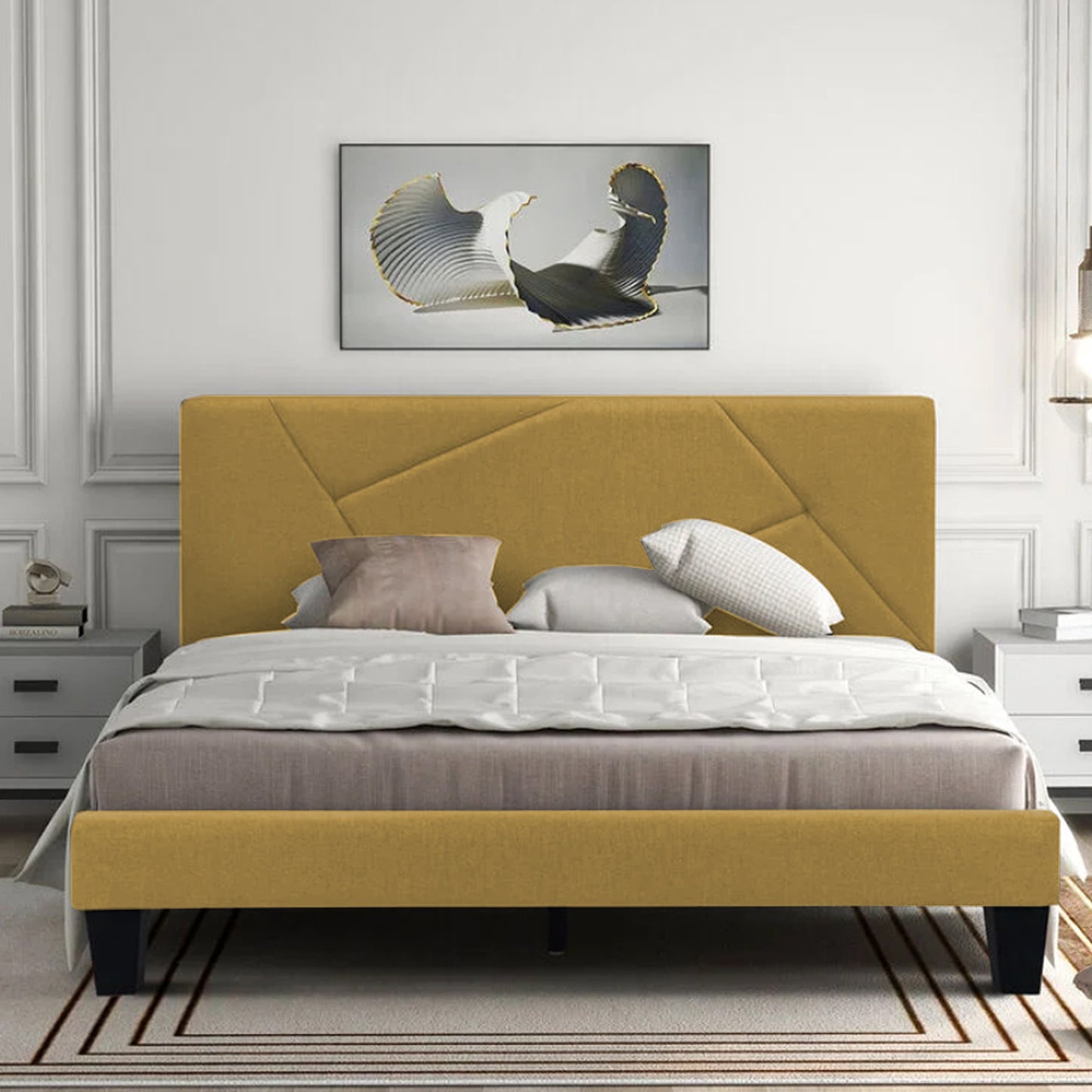 Base Cama Con Espaldar King Hampton Mostaza