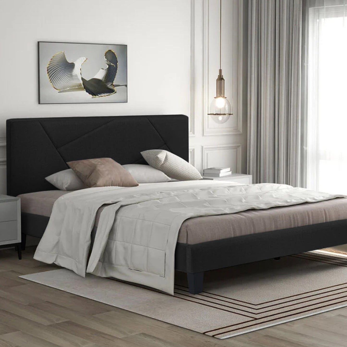 Base Cama Con Espaldar King Hampton Negro