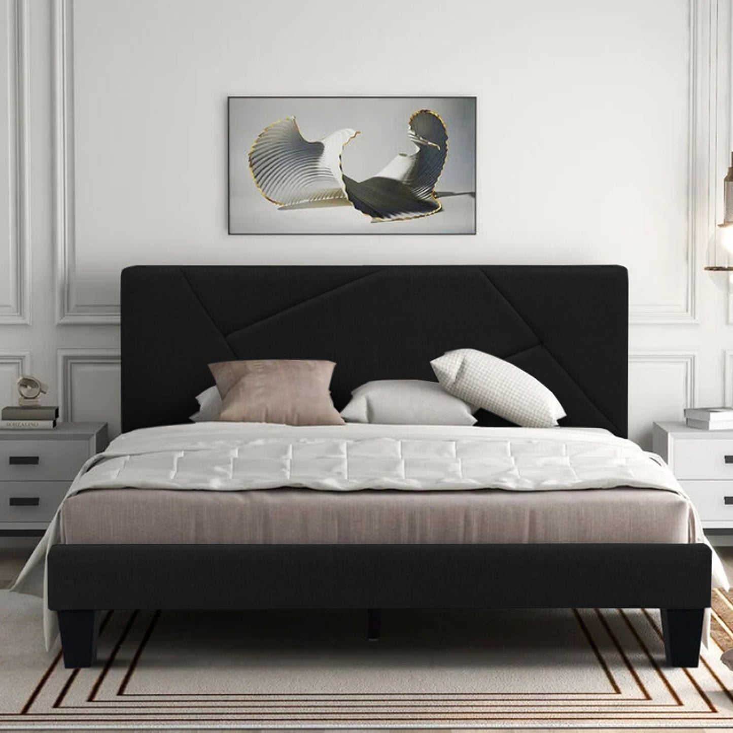 Base Cama Con Espaldar King Hampton Negro