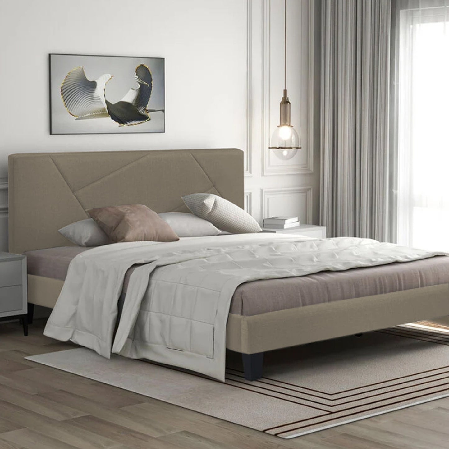 Base Cama Con Espaldar King Hampton Taupe