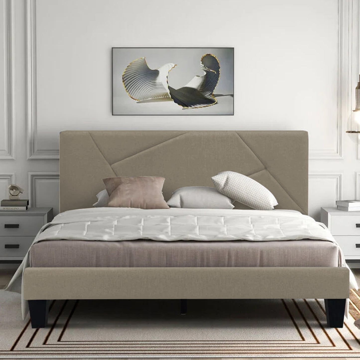 Base Cama Con Espaldar King Hampton Taupe