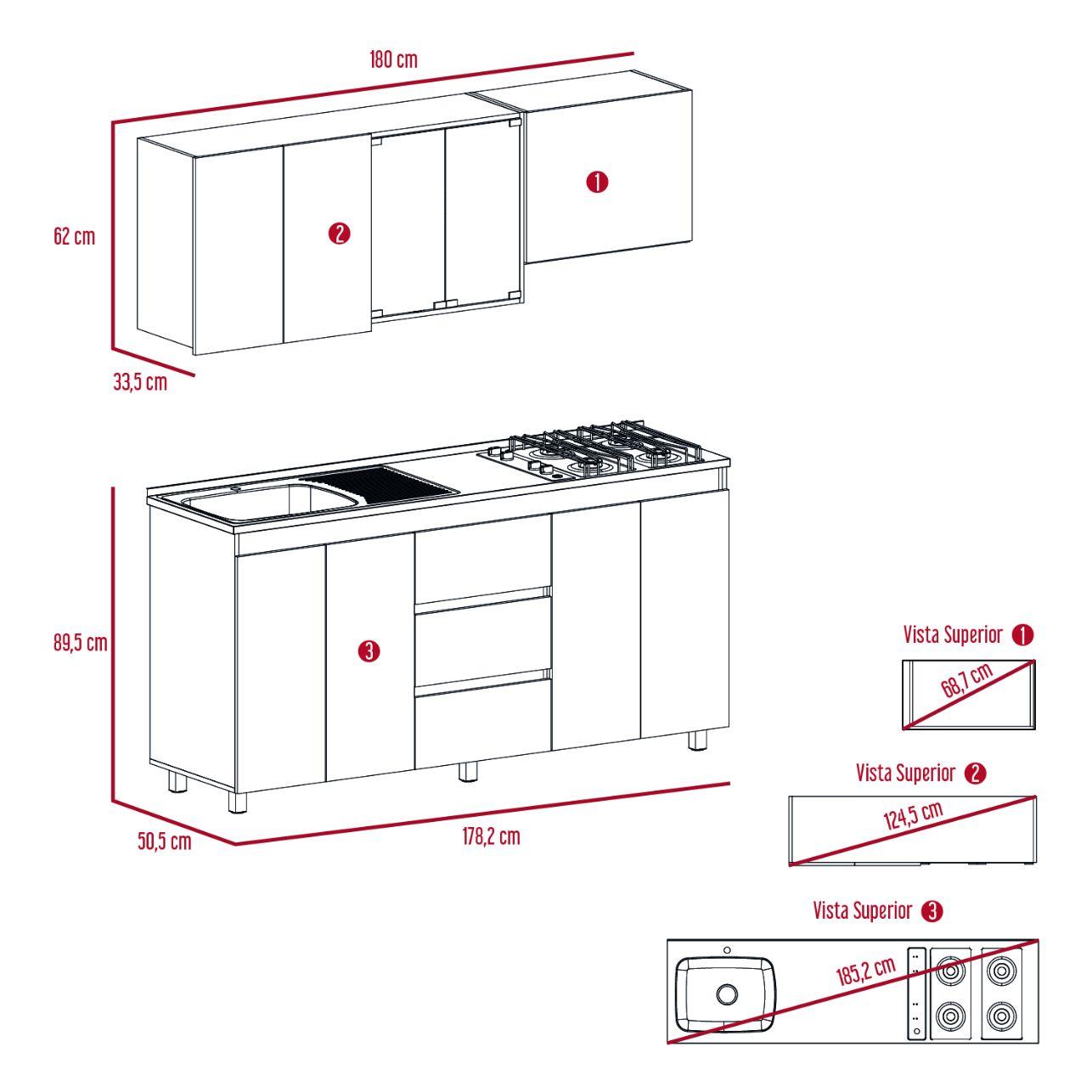 Cocina Integral Zomira Miel Y Blanco Con Mesón Izquierdo