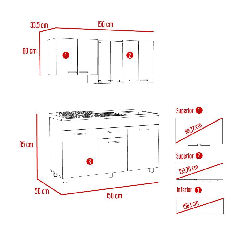 Cocina Integral Avorin Gris Y Blanco Con Mesón Derecho