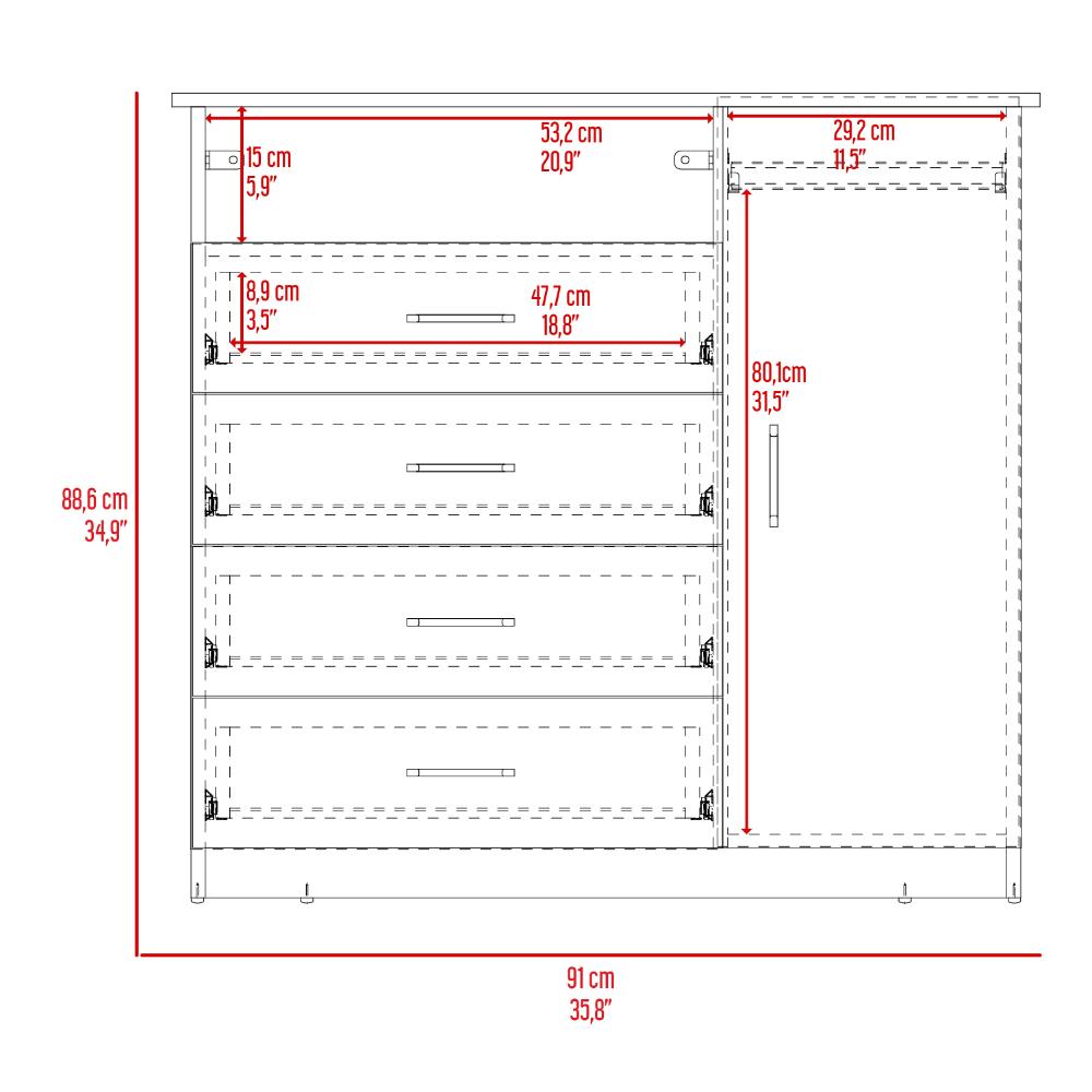 Organizador Zireon Rovere Y Blanco Con Cuatro Cajones