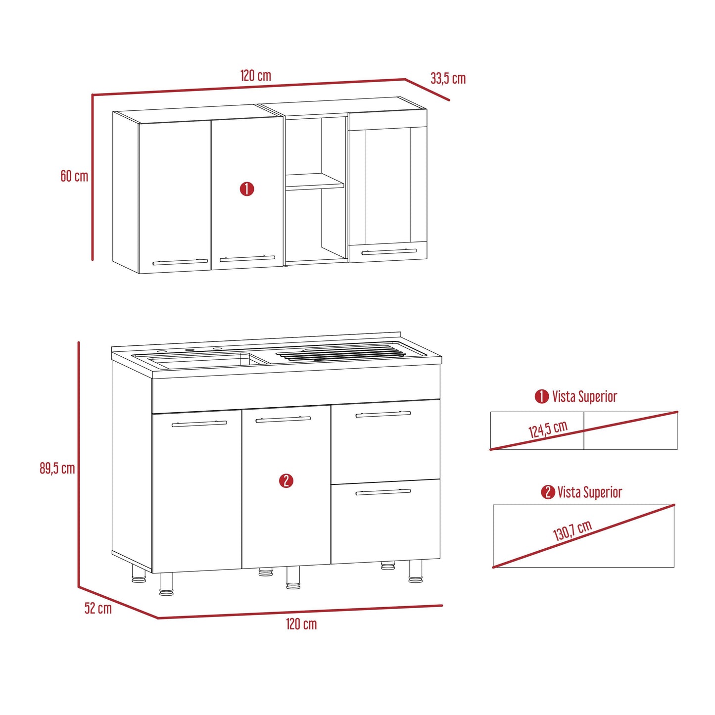Cocina Integral Orvian Sangría Y Blanco Con Mesón Izquierdo