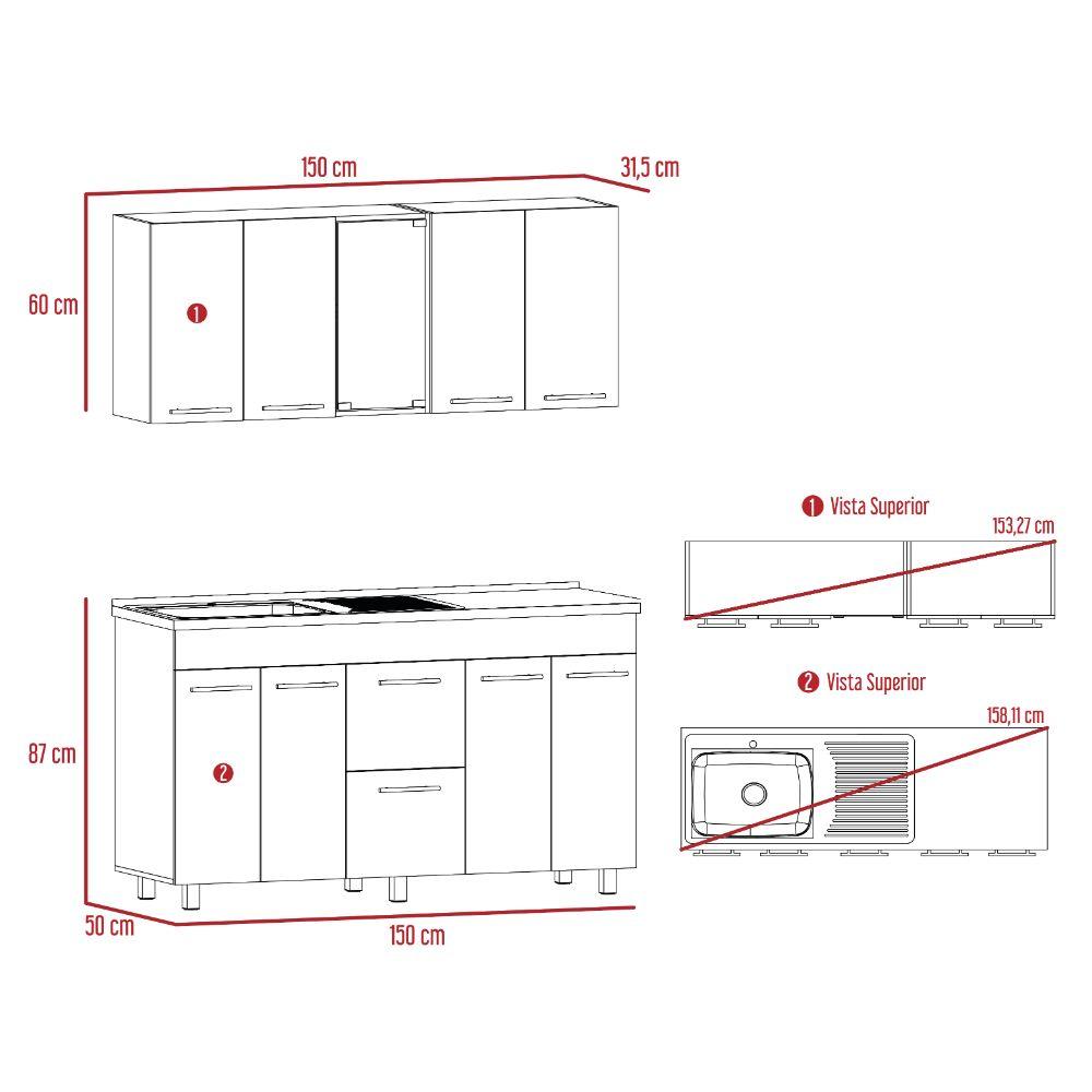 Cocina Integral Bistory Y Blanco Con Mesón 150 Izquierdo
