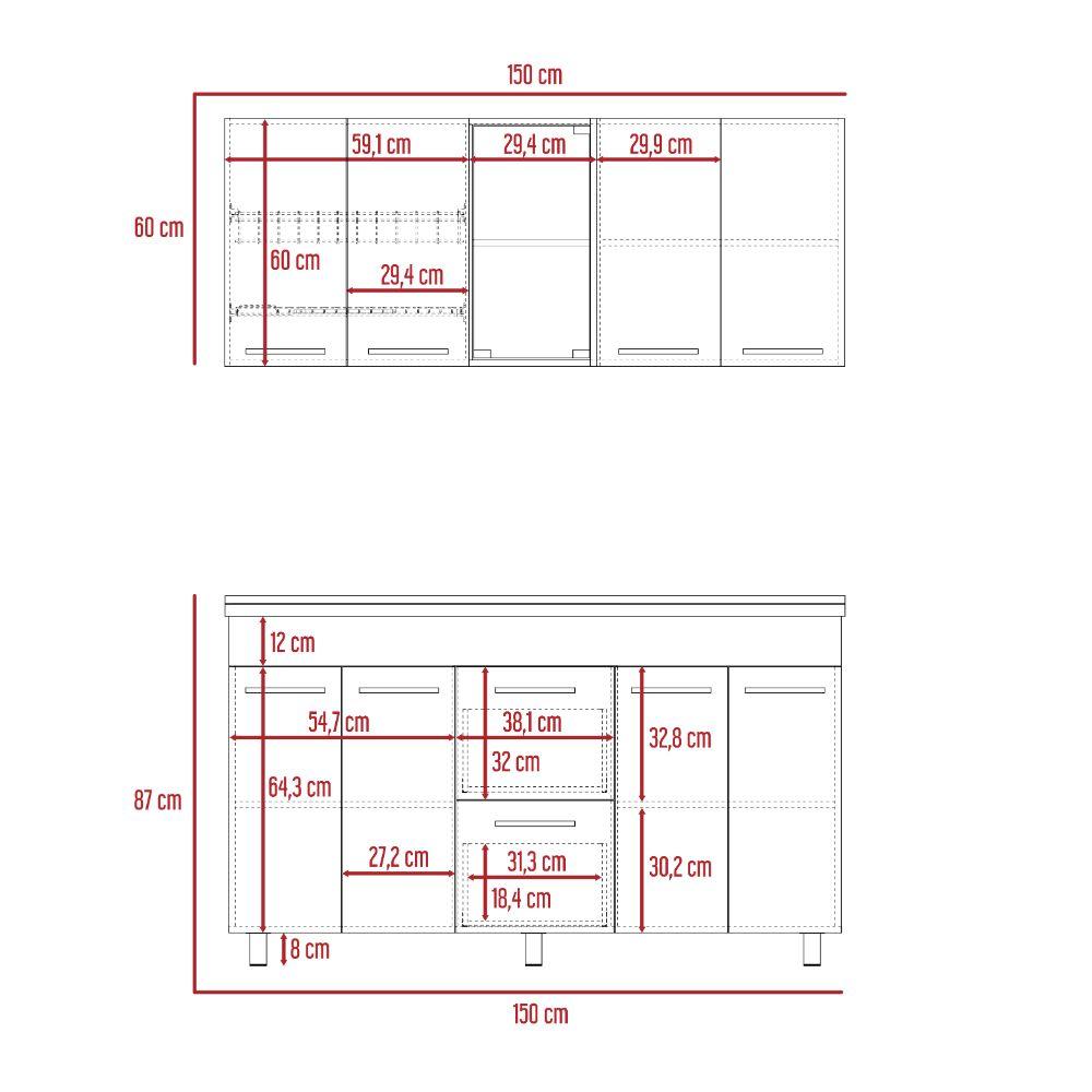 Cocina Integral Bistory Y Blanco Con Mesón 150 Izquierdo