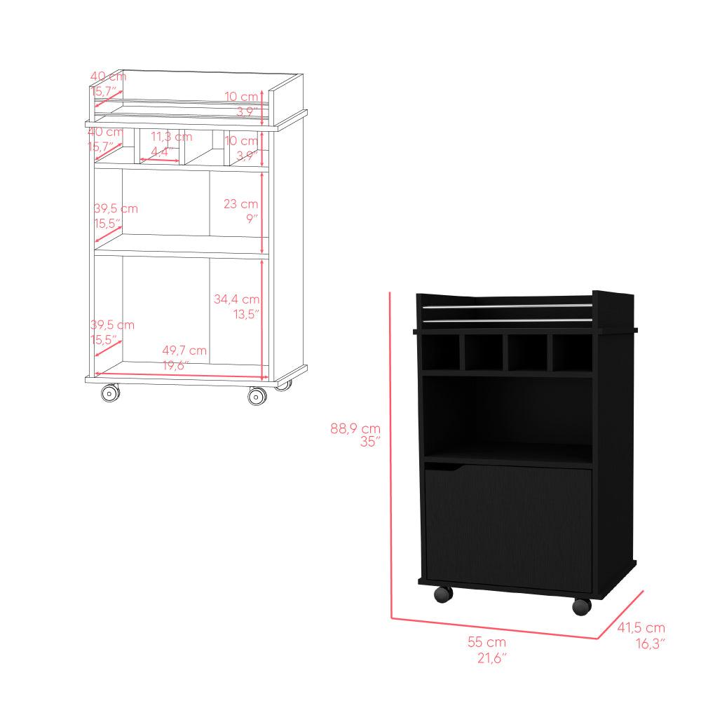Carro Bar Vitrines, Wengue, Con Rocachinas Para Facil Desplazamiento