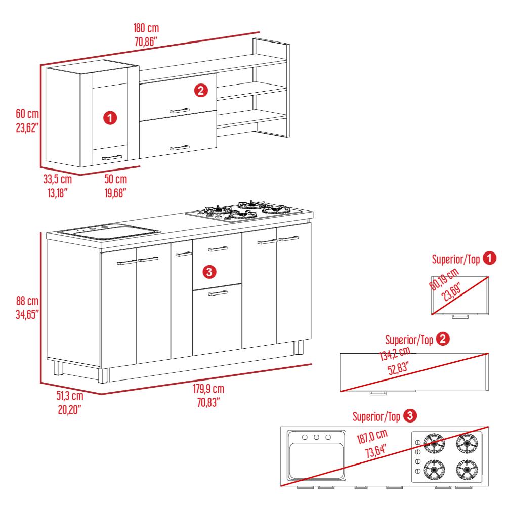Cocina 180 Yuranny Duna Y Onix Con Meson Izquierdo