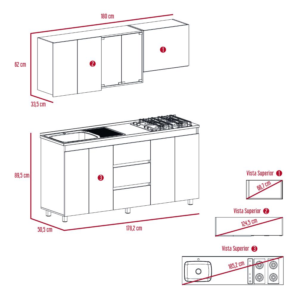 Cocina Integral Zomira Gris Y Blanco Con Mesón Izquierdo