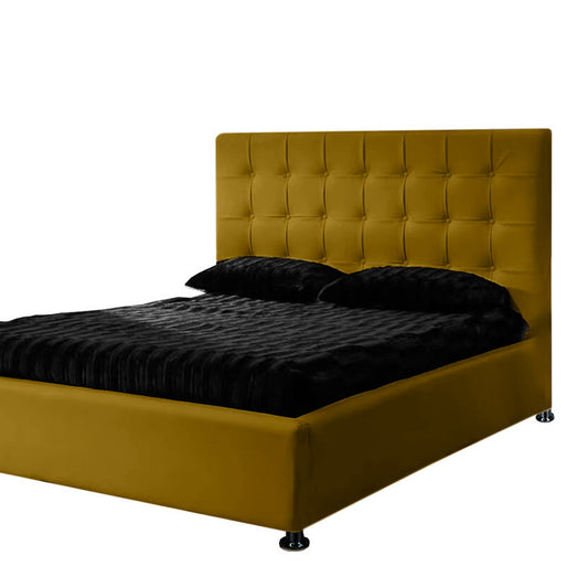 Base Cama Con Espaldar King Luxury Mostaza