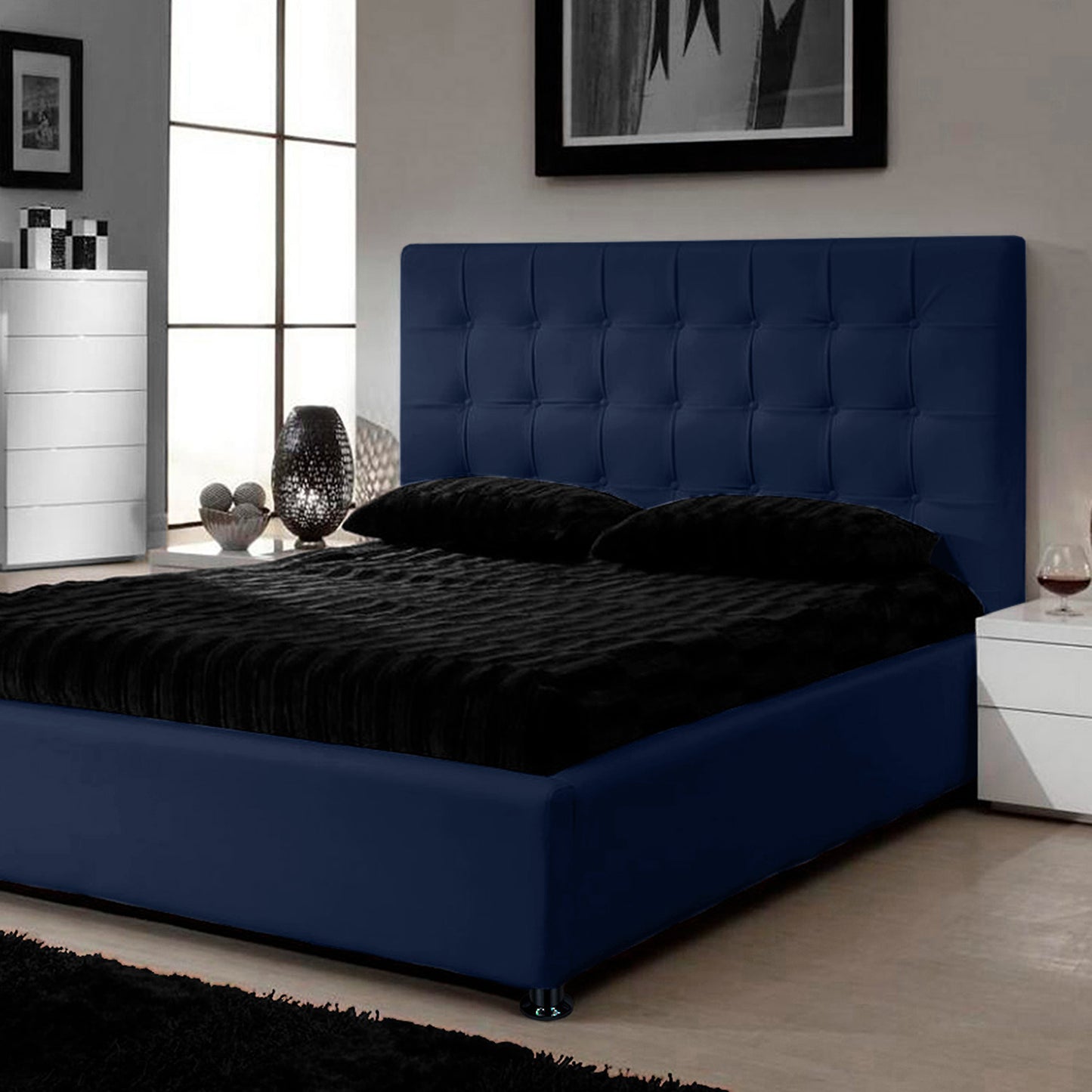 Base Cama Con Espaldar Sencillo Ilusion Azul