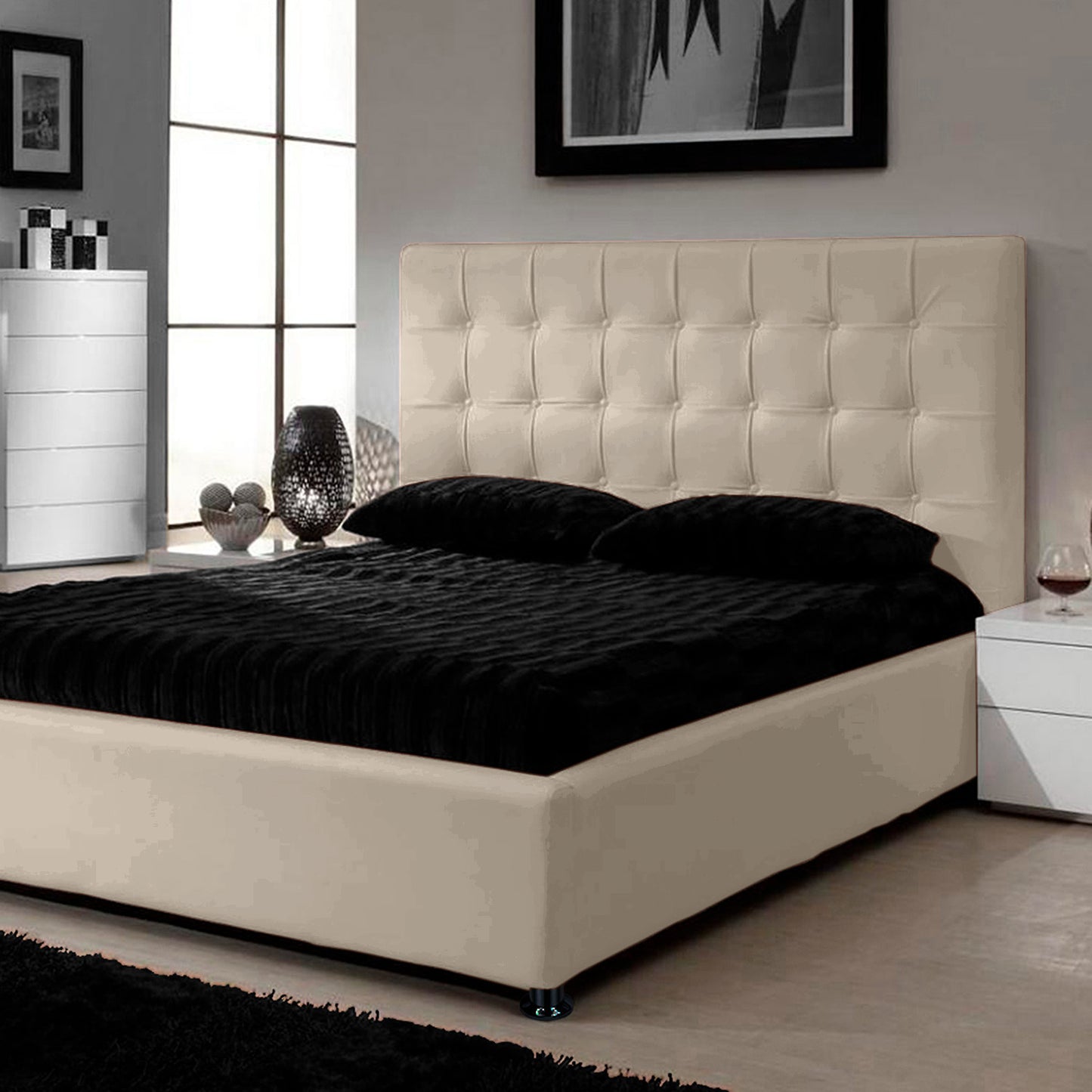 Base Cama Con Espaldar Sencillo Ilusion Beige