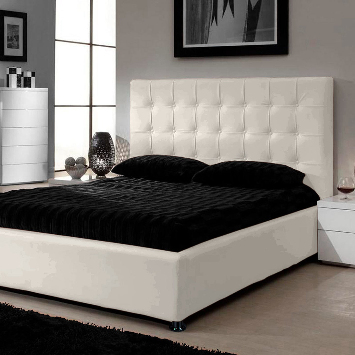 Base Cama Con Espaldar Sencillo Ilusion Blanco