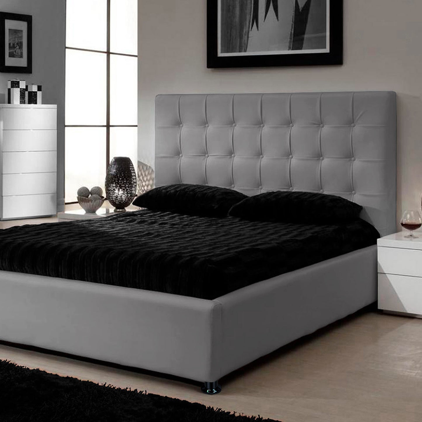 Espaldar de Cama Queen Ilusion 160x150x10 gris plata