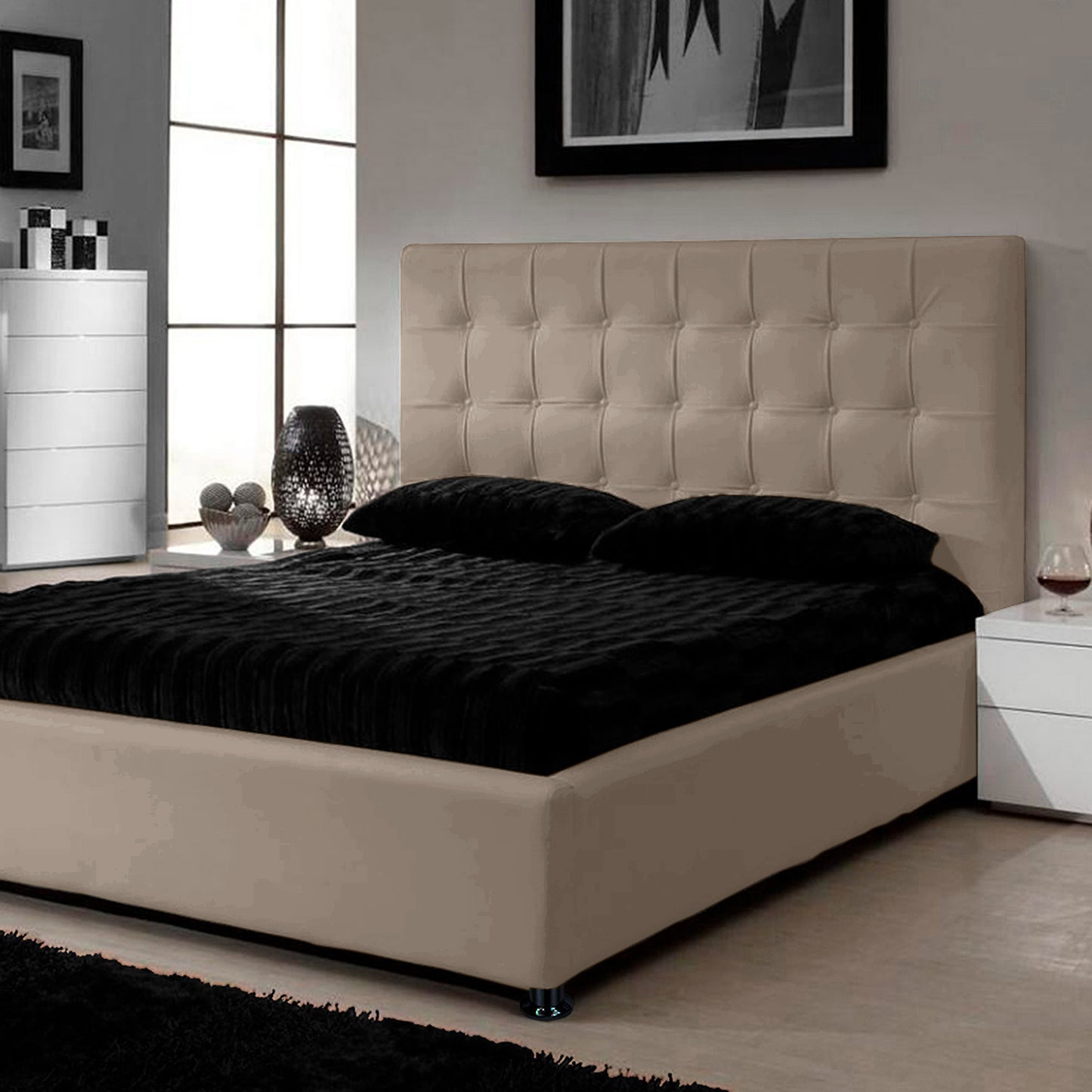 Base Cama Con Espaldar Sencillo Ilusion Taupe