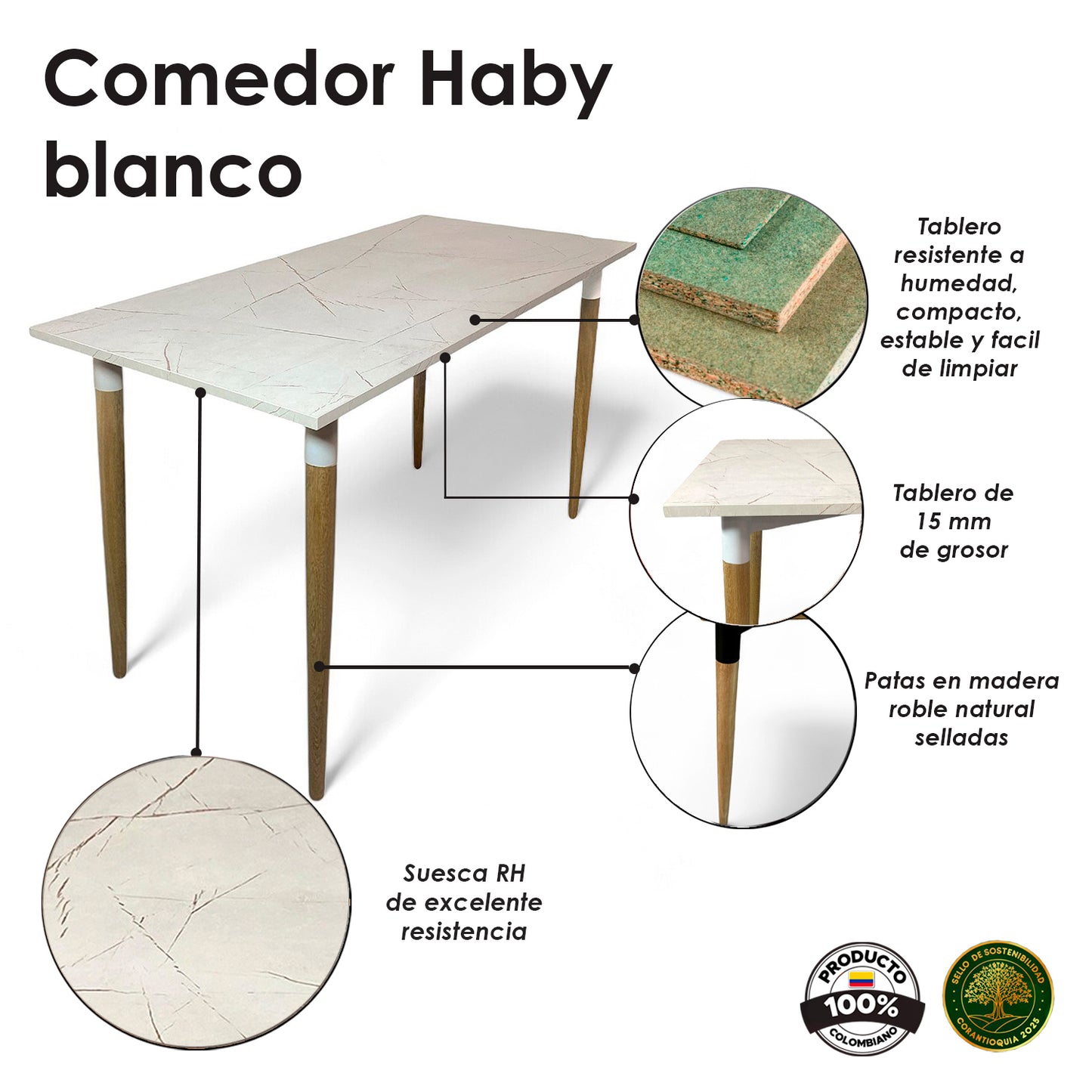 Mesa de Comedor Premium Haby blanco