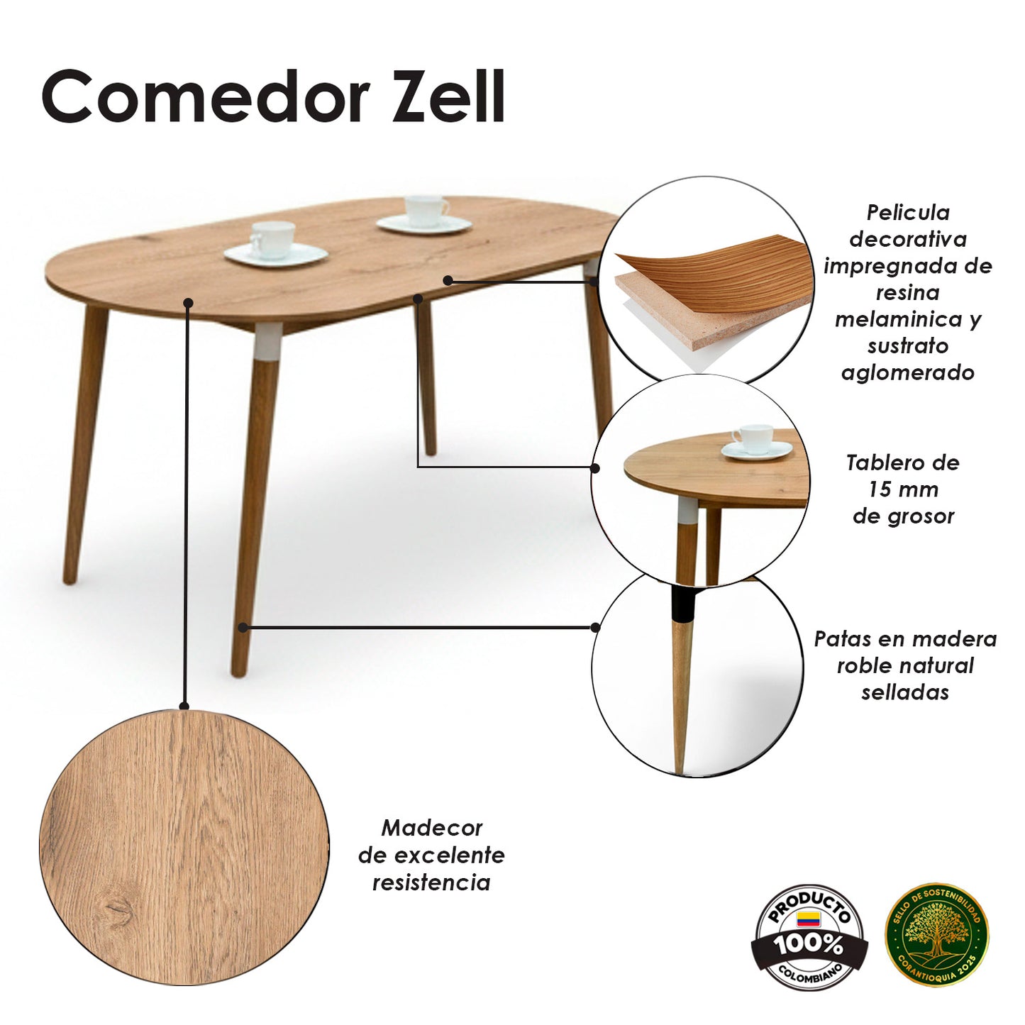 Juego de Comedor Ovalado Zell con 4 Sillas Eames beige