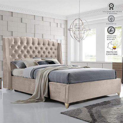 Base Cama con Espaldar + Colchon King Italia 200x200x150 beige
