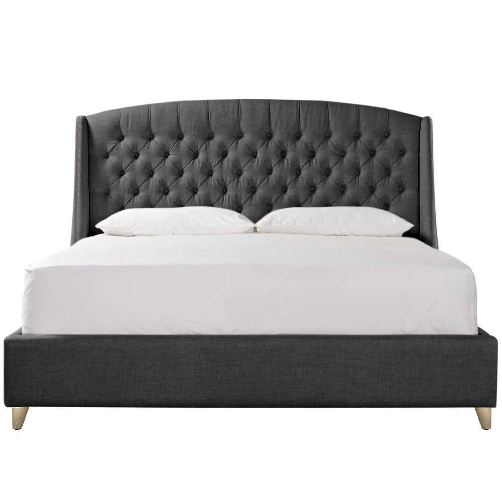 Base Cama con Espaldar + Colchon King Italia 200x200x150 gris plomo