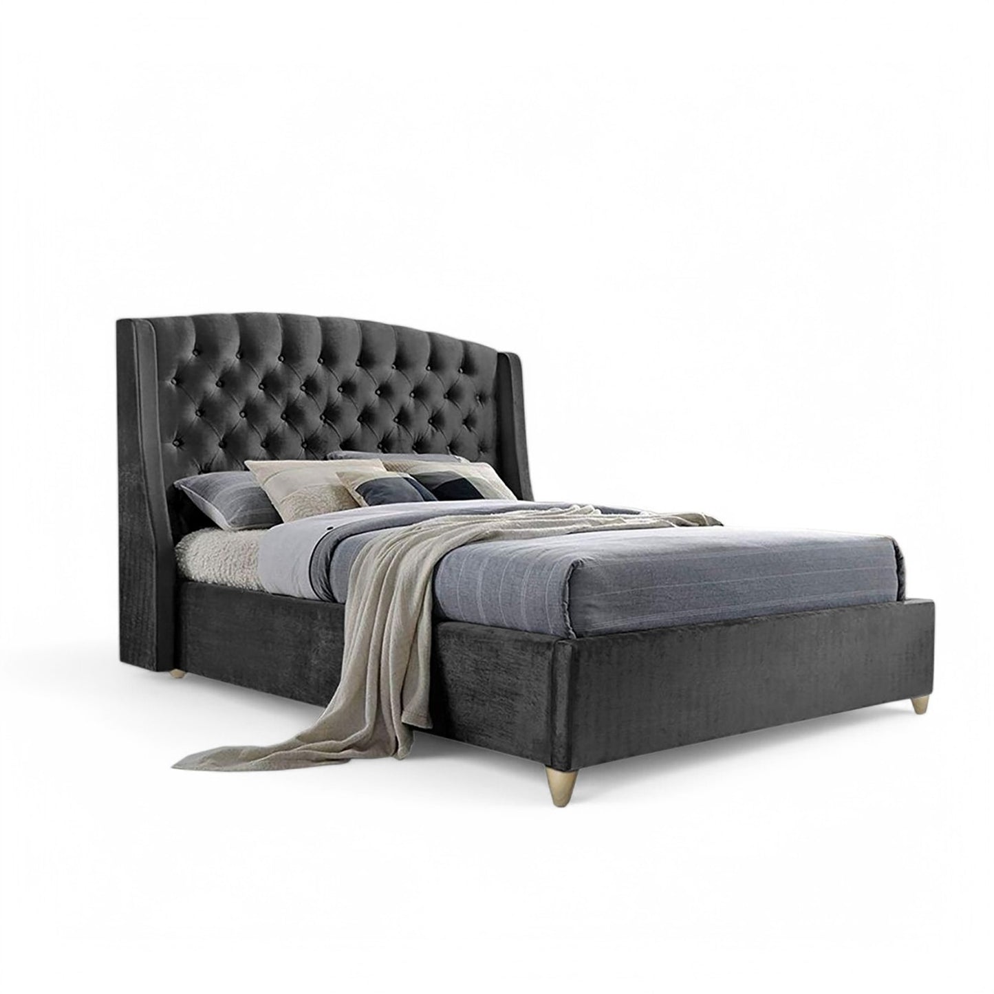 Base Cama con Espaldar + Colchon King Italia 200x200x150 gris plomo