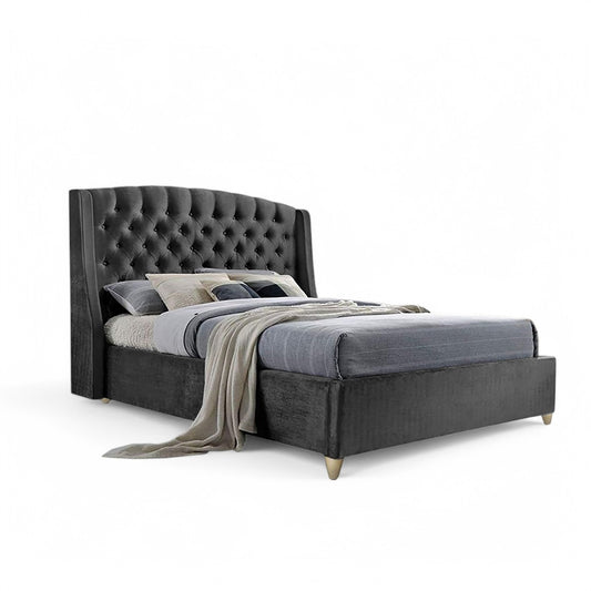 Base Cama con Espaldar + Colchon King Italia 200x200x150 gris plomo