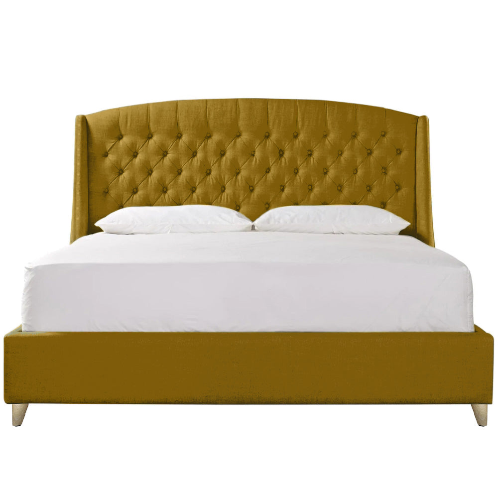 Base Cama con Espaldar + Colchon Queen Italia 160x190x150 mostaza