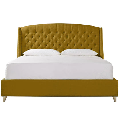 Base Cama con Espaldar + Colchon Queen Italia 160x190x150 mostaza