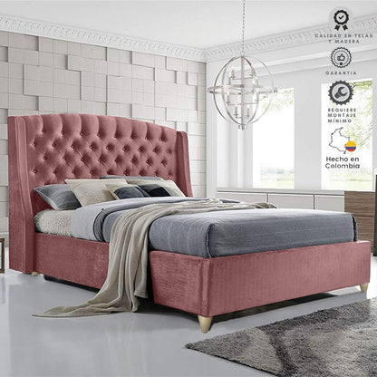 Base Cama con Espaldar + Colchon Queen Italia 160x190x150 salmon