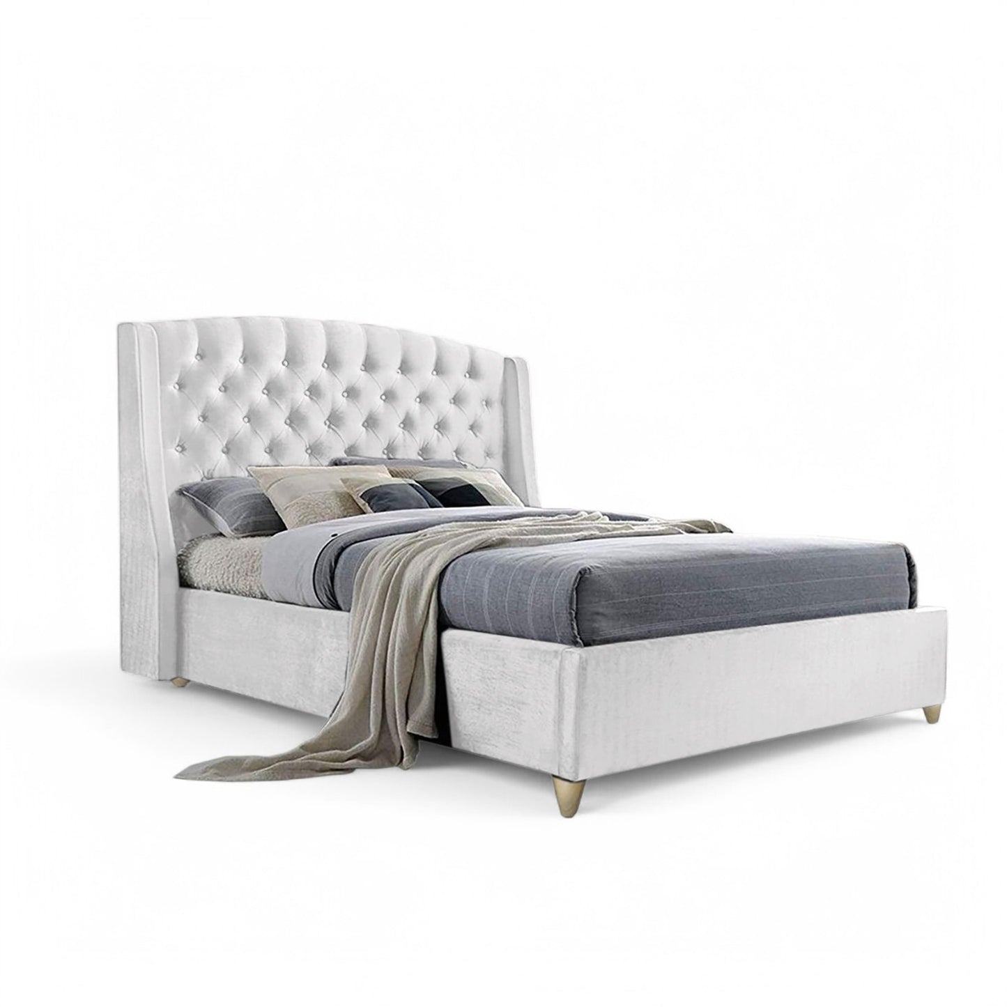 Base Cama con Espaldar + Colchon King Italia 200x200x150 blanco