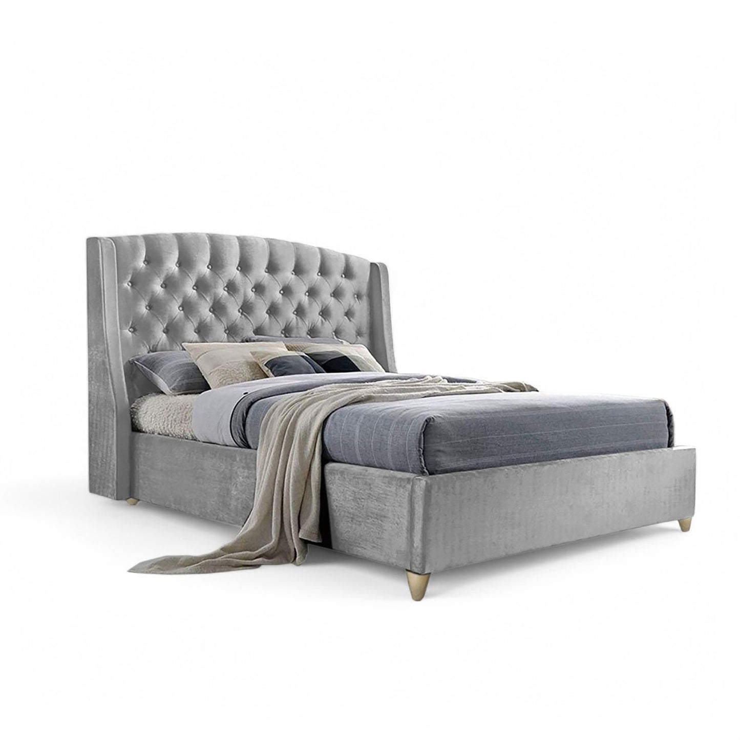 Base Cama con Espaldar + Colchon King Italia 200x200x150 gris perla