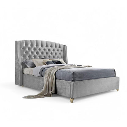 Base Cama con Espaldar + Colchon King Italia 200x200x150 gris perla