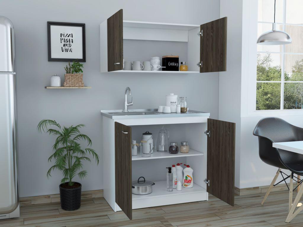 Cocina Integral Shelf Chocolate Y Blanco Con Mesón Izquierdo