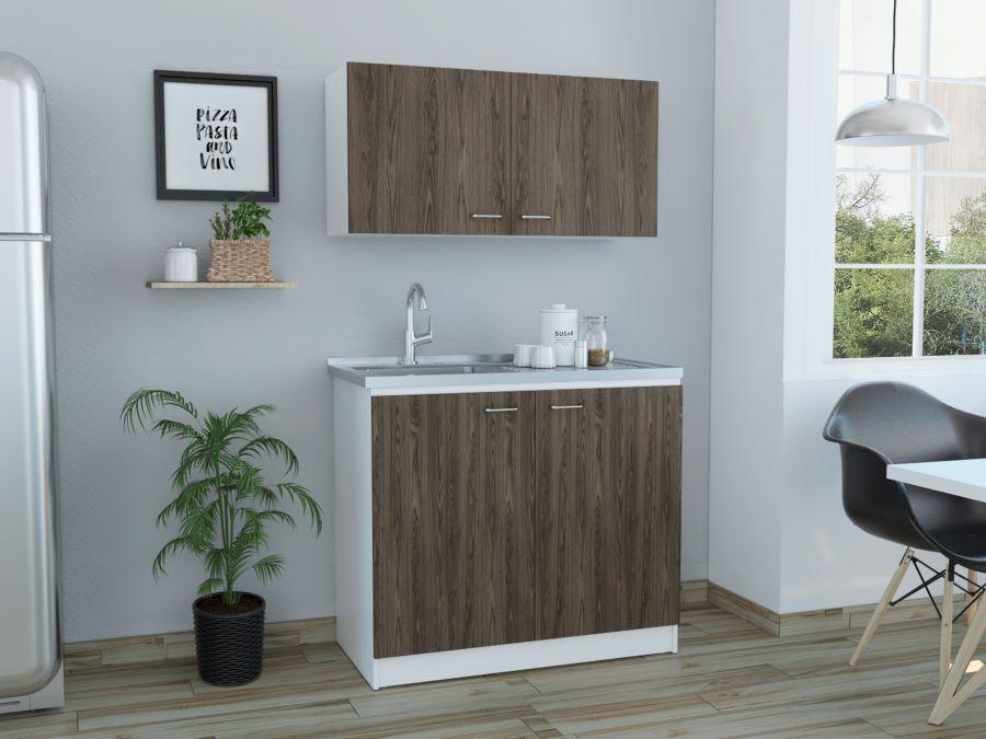 Cocina Integral Shelf Chocolate Y Blanco Con Mesón Izquierdo