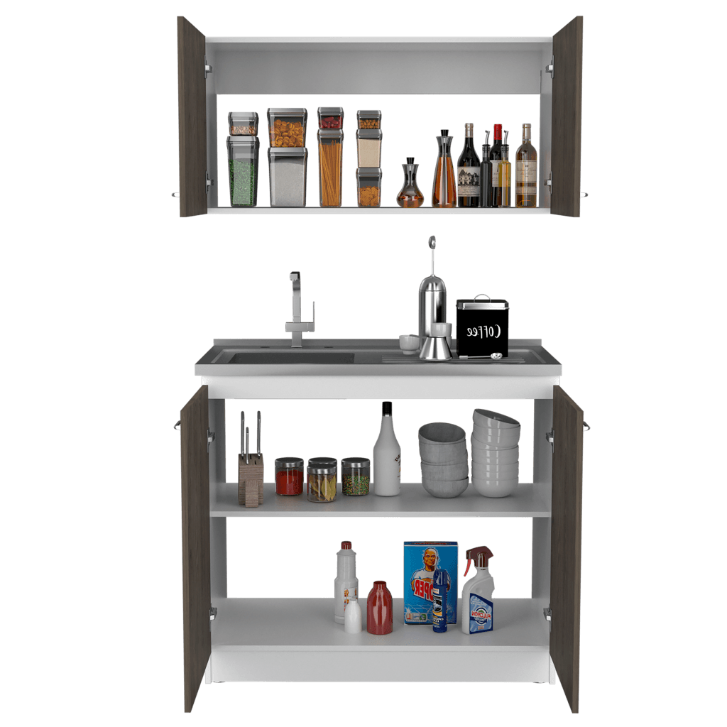Cocina Integral Shelf Chocolate Y Blanco Con Mesón Izquierdo
