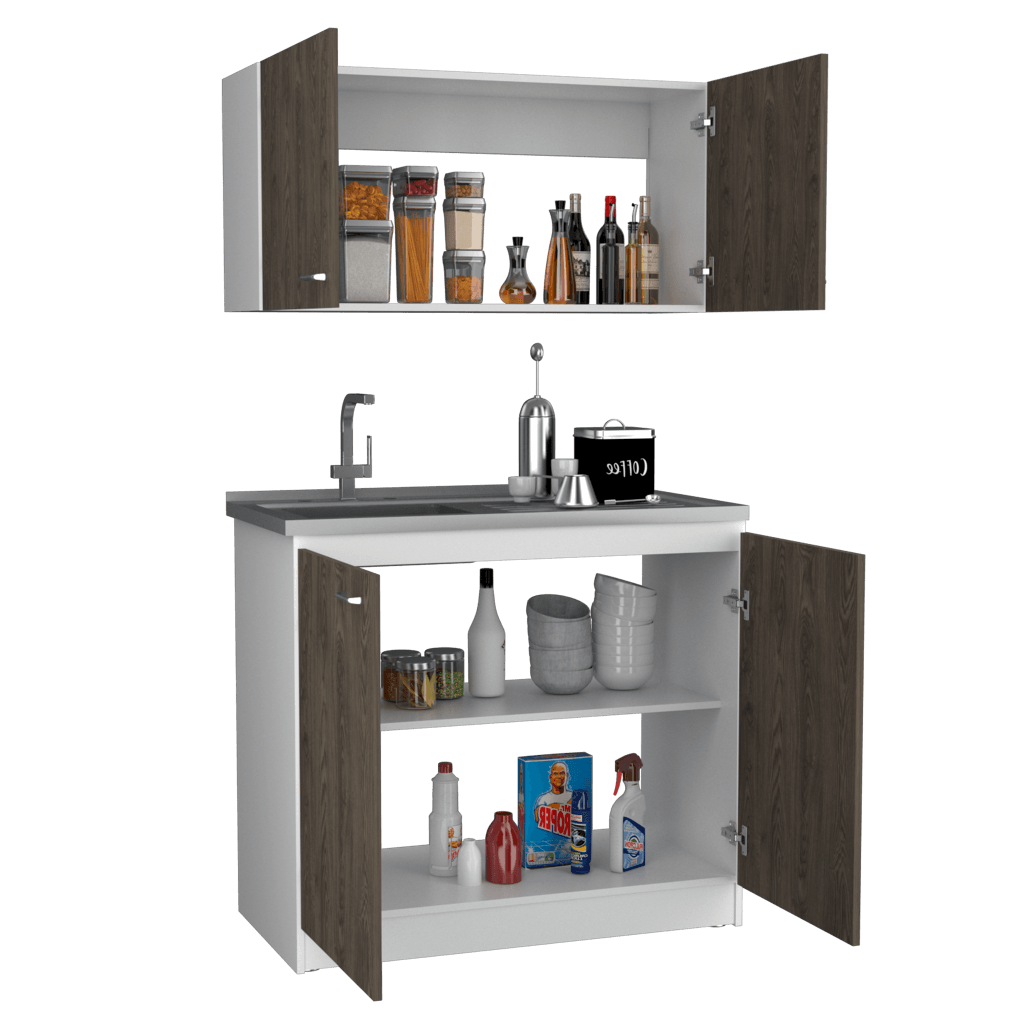 Cocina Integral Shelf Chocolate Y Blanco Con Mesón Izquierdo