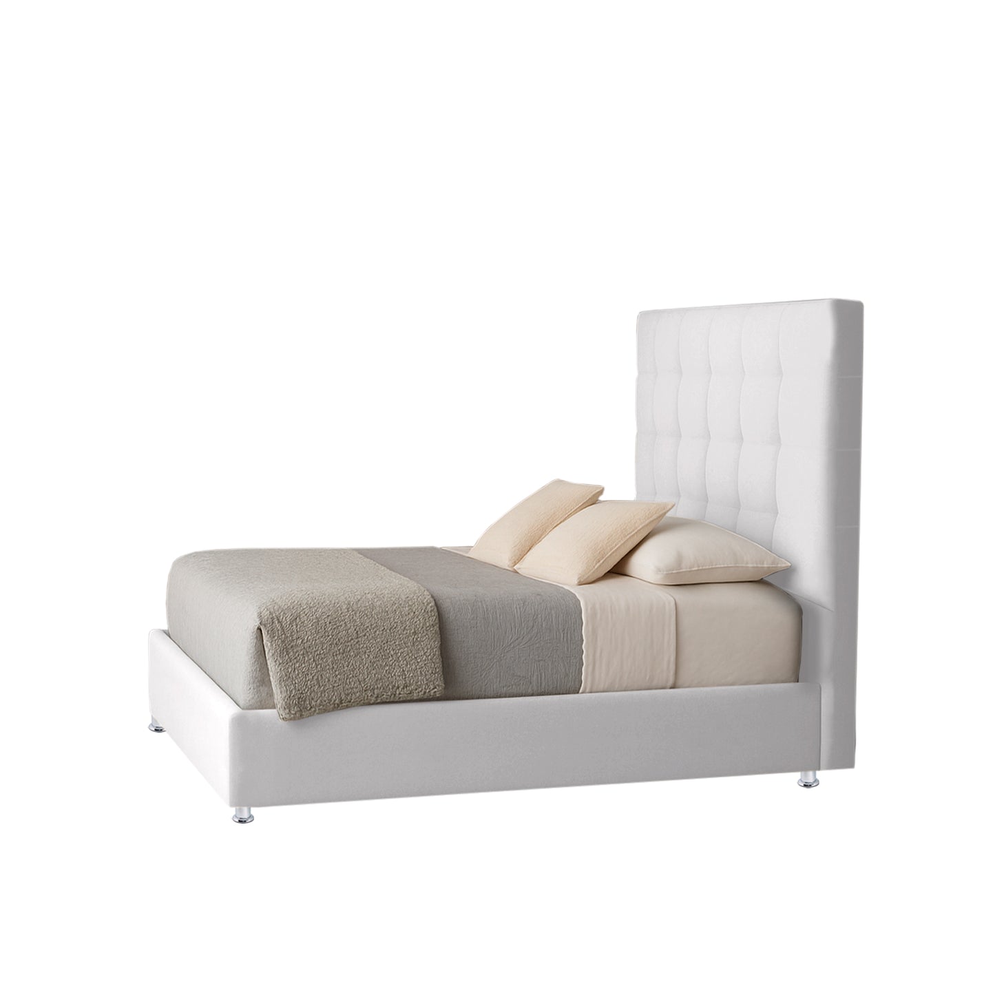 Base Cama con Espaldar + Colchon Sencillo Luxury blanco