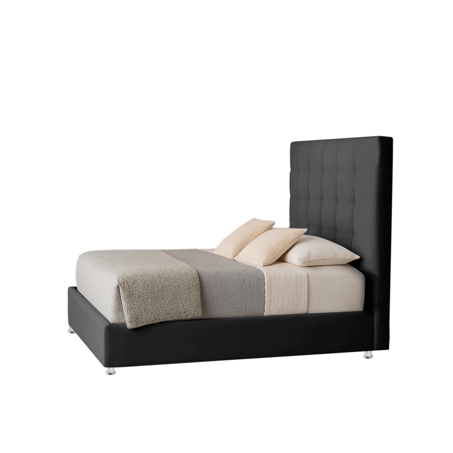 Base Cama con Espaldar + Colchon Semidoble Luxury gris plomo