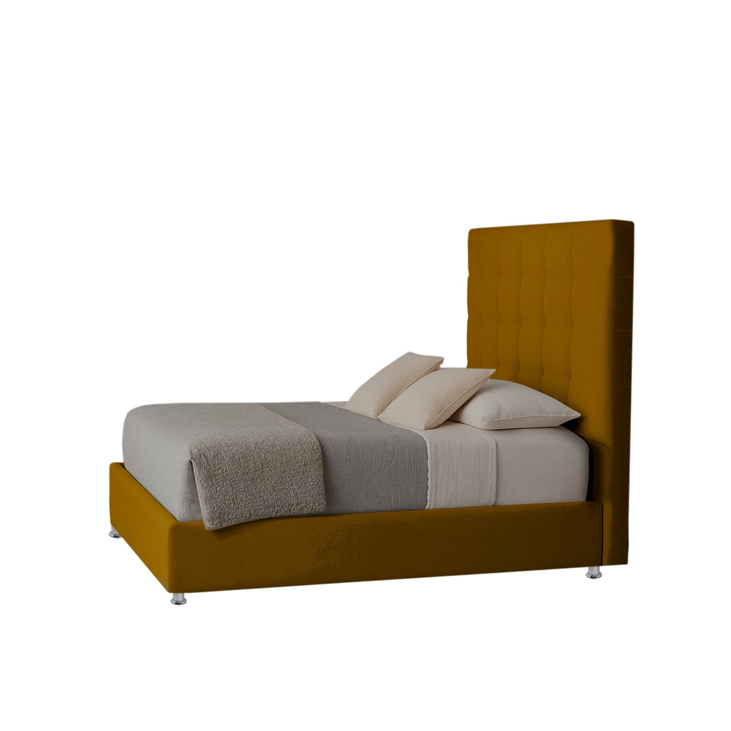 Base Cama Con Espaldar Doble Luxury Mostaza