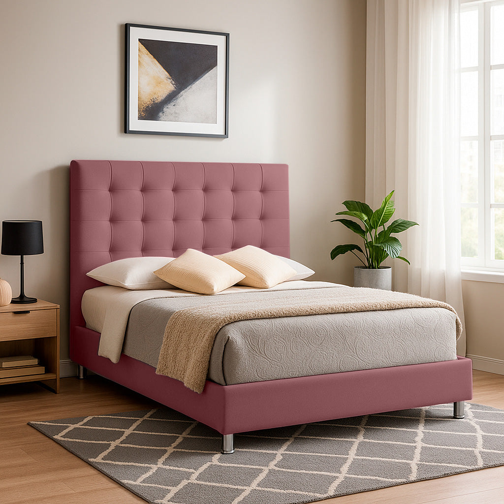 Base Cama con Espaldar + Colchon Sencillo Luxury salmon