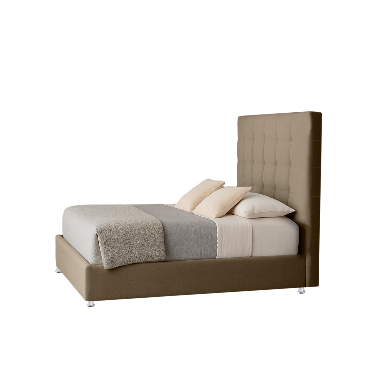 Base Cama con Espaldar + Colchon Sencillo Luxury taupe