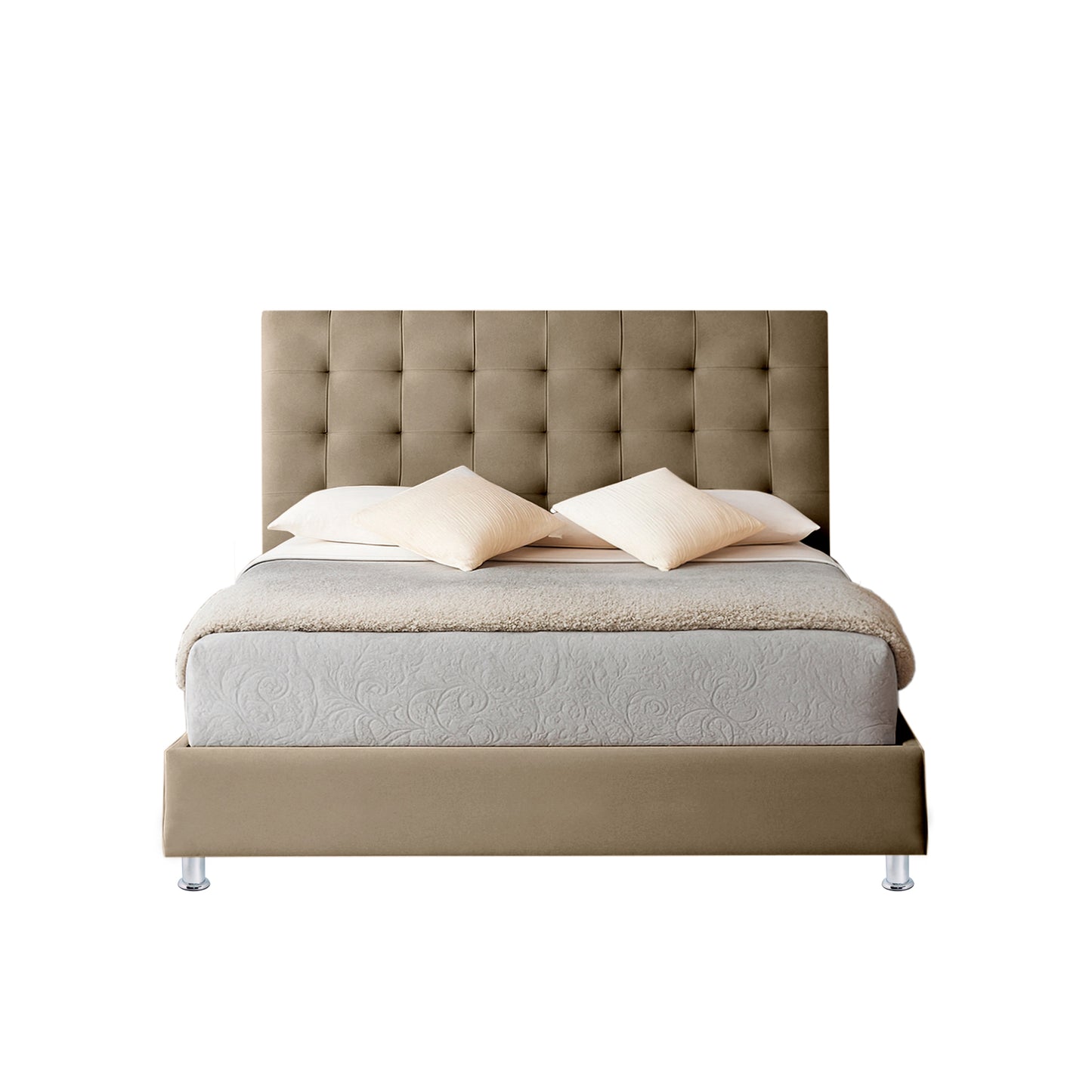 Base Cama con Espaldar + Colchon Sencillo Luxury taupe
