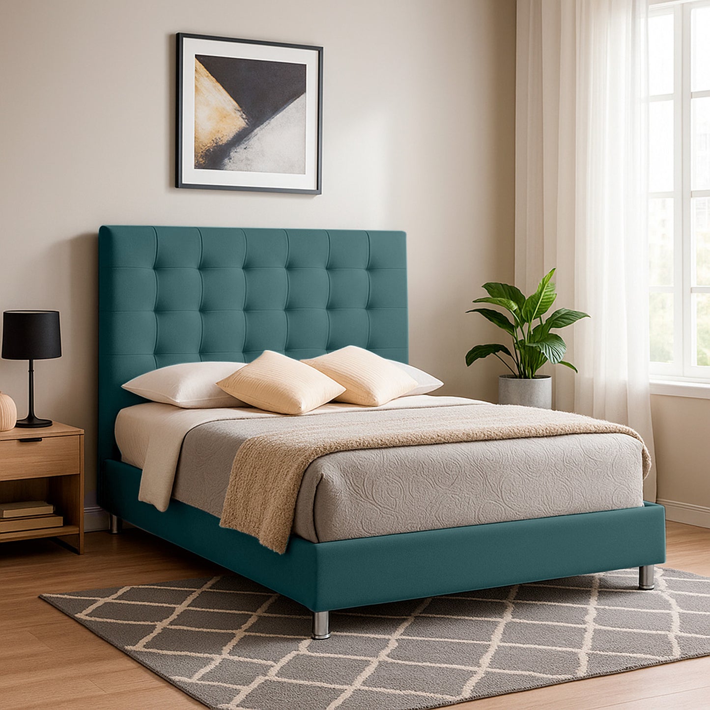 Base Cama con Espaldar + Colchon Sencillo Luxury verde